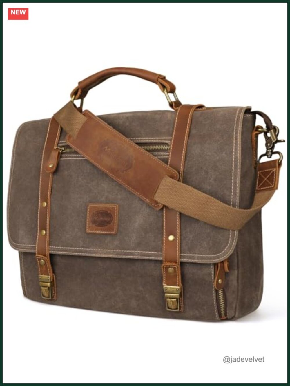 Genuine Leather Laptop Messenger Bag for Men 15.6 Inch Waterproof Waxed Canvas